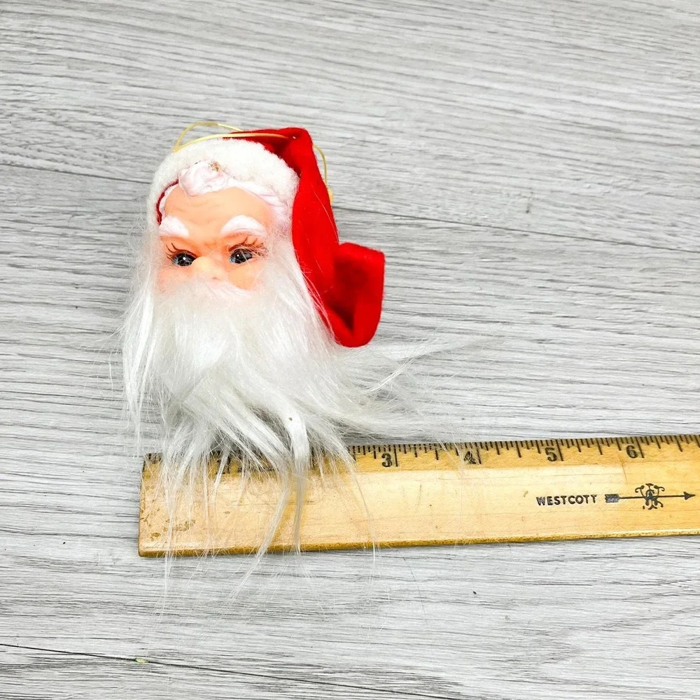 Vintage Kitschy Santa Ornament:‎ Retro Plastic Santa Head with Felt Hat